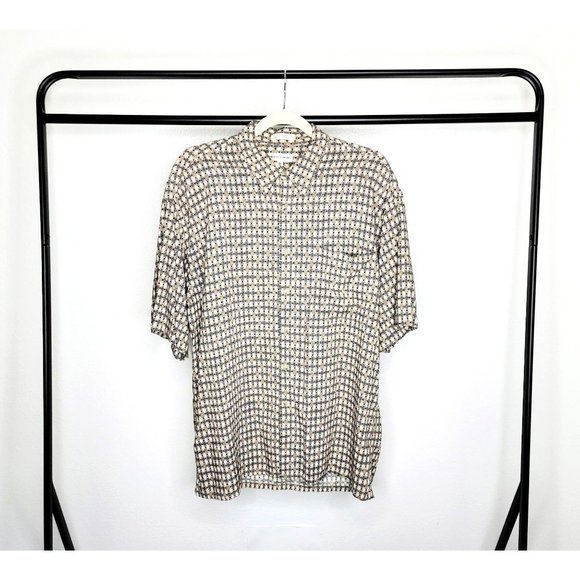 Pierre Cardin Other - Pierre Cardin Vintage 90s Tan w/ Multicolor Diamond Print S/S Button Up Shirt